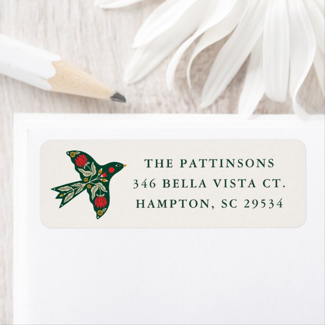 Modern Folk Art Floral Bird Winter Address Label (Insitu)