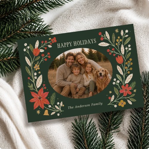 Modern Folk Art Oval Photo Christmas Holiday Card