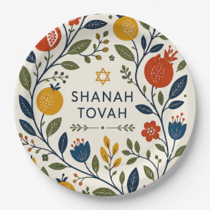 Modern Folk Art Shana Tovah Botanical Paper Plates