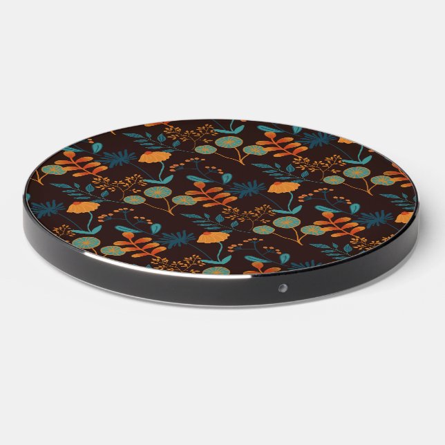 Modern Folk Botanical - Dark Chocolate Background Wireless Charger (Front 2)