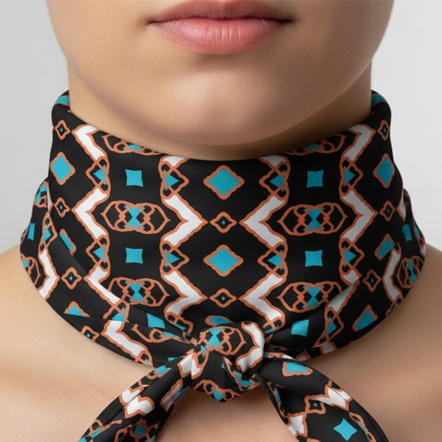 Modern Folk Ethnic Black Teal And Orange Pattern Bandana (Creator Uploaded)