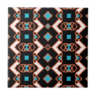 Modern Folk Ethnic Black Teal And Orange Pattern