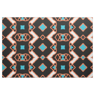 Modern Folk Ethnic Black Teal And Orange Pattern Fabric