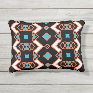 Modern Folk Ethnic Black Teal And Orange Pattern  Outdoor Pillow