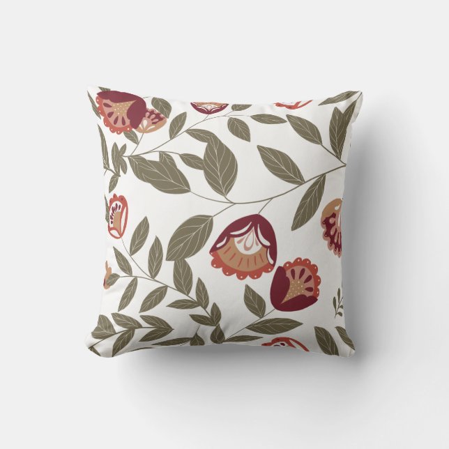 Modern Folk Farm Autumn Fall Florals Throw Pillow (Front)