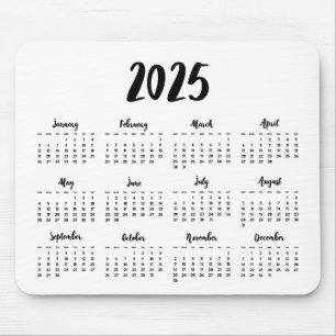Modern font 2025 calendar mouse pad