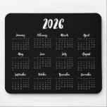 Modern font 2026 Black calendar Mouse Pad<br><div class="desc">A modern mousepad calendar for the year 2026.</div>