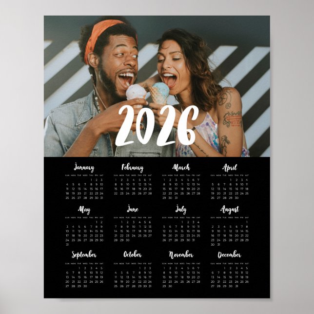 Modern font 2026 family photo Black calendar Poster (Front)