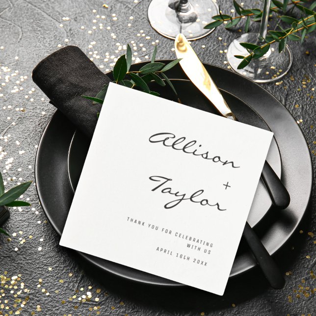 Modern Font Black & White Couples Names Wedding Napkins (Creator Uploaded)