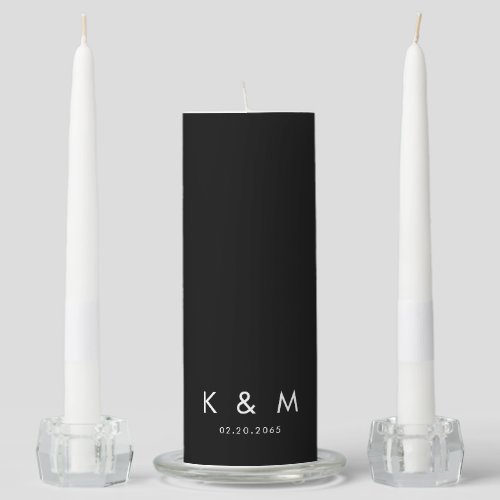 Modern Font Black  White Monogram Wedding Unity Candle Set