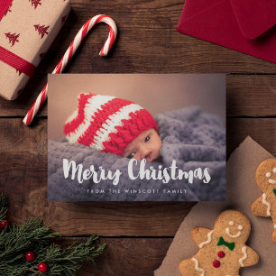 Modern Font Classic Merry Christmas Photo Holiday Card