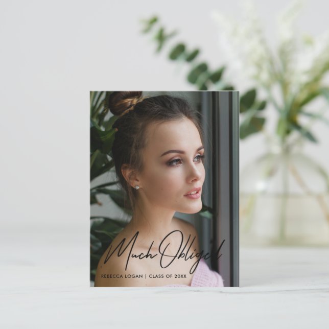 Modern Font Graceful Photo Graduation Thank You Postcard (Standing Front)