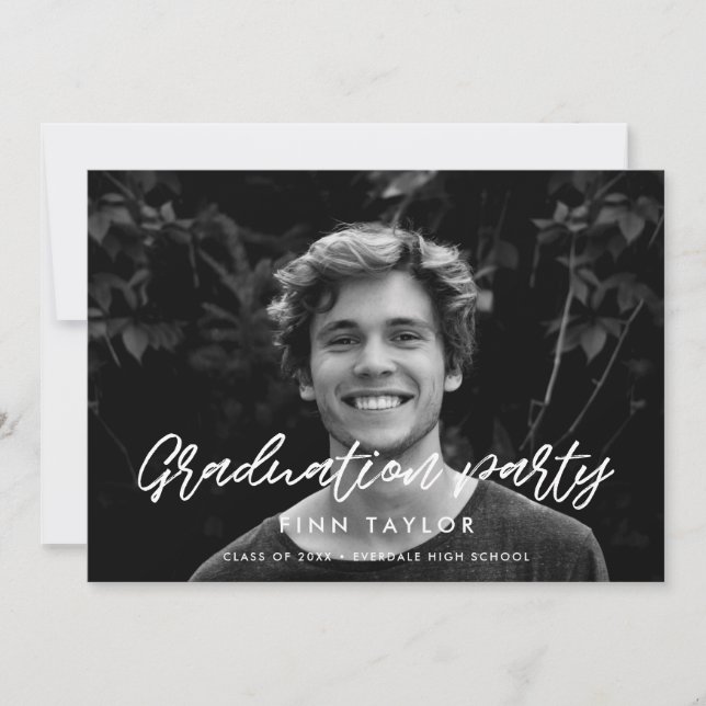Modern font graduation party photo invitation (Front)