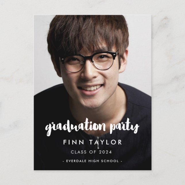 Modern font graduation photo invitation postcard (Front)
