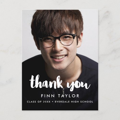 Modern font graduation photo Thank you Postcard