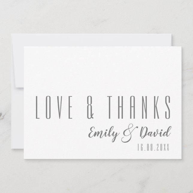 Modern Font Love & Thanks Wedding Thank You Card (Front)