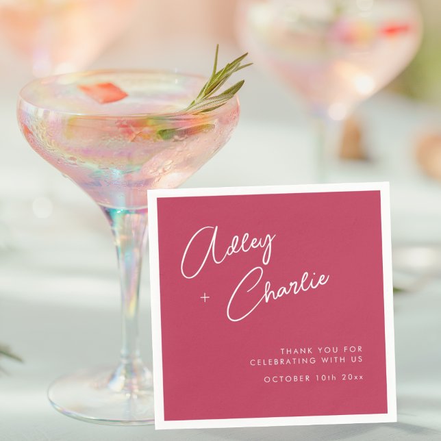 Modern Font Magenta Couples Names Wedding Napkins (Creator Uploaded)