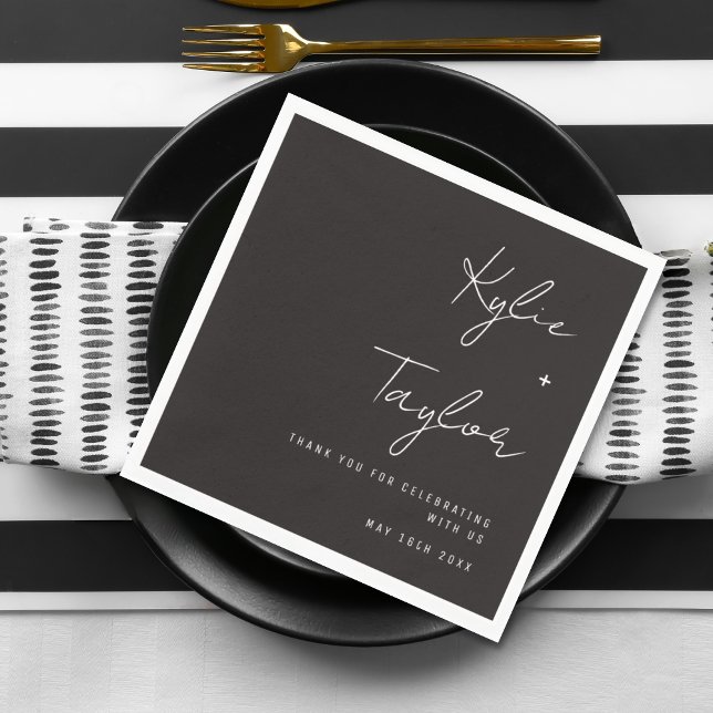 Modern Font Muted Black Couples Names Wedding Napkins (Creator Uploaded)