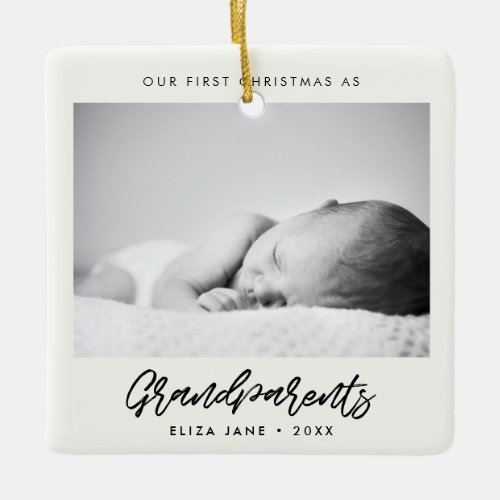 Modern font Our First Christmas as grandparents Ceramic Ornament