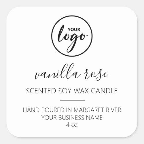 Modern Font White Scented Soy Candle Logo Labels