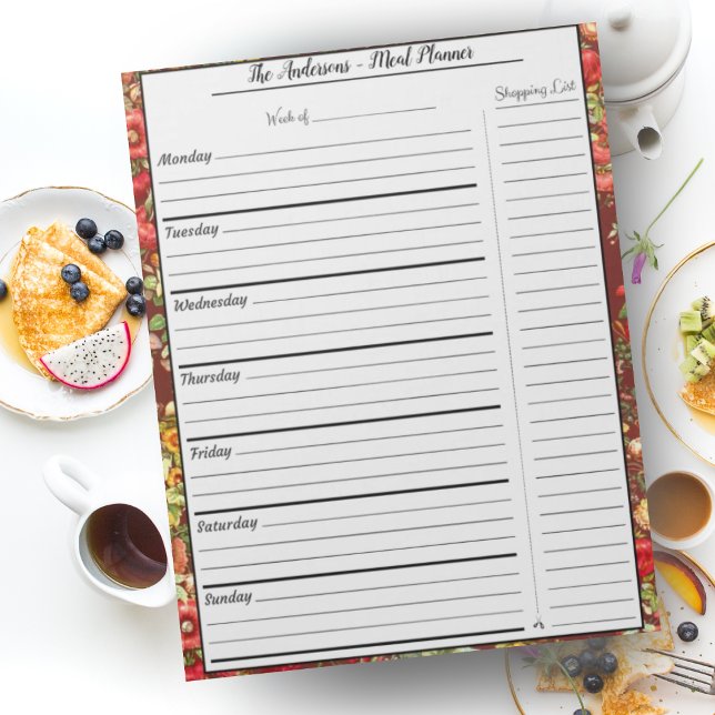 Modern Food Meal Planner - Burgundy Chintz Floral Notepad (Creator Uploaded)