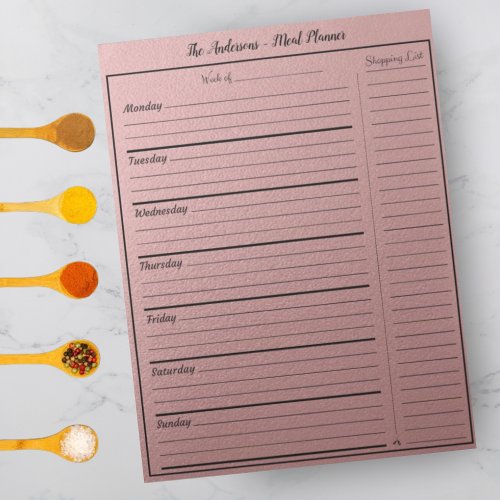 Modern Food Meal Planner _ Trendy Pink Rose Gold Notepad