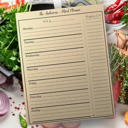 Modern Food Meal Planner _ Trendy Textured Gold Notepad