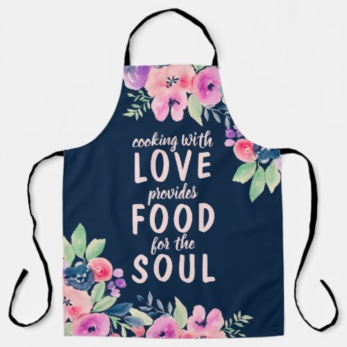 Modern food quote pink blue chic floral watercolor apron