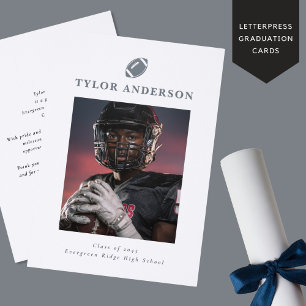 Modern Football Graduation Sports Photo Letterpress Photo Cards