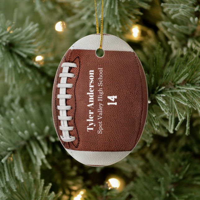 Modern Football Name School and Player Number  Ceramic Ornament (Tree)