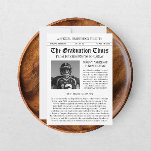 Modern Football Player Newspaper Photo Graduation Invitation