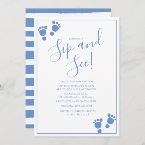 Modern Footprint Sip And See Party Invitation