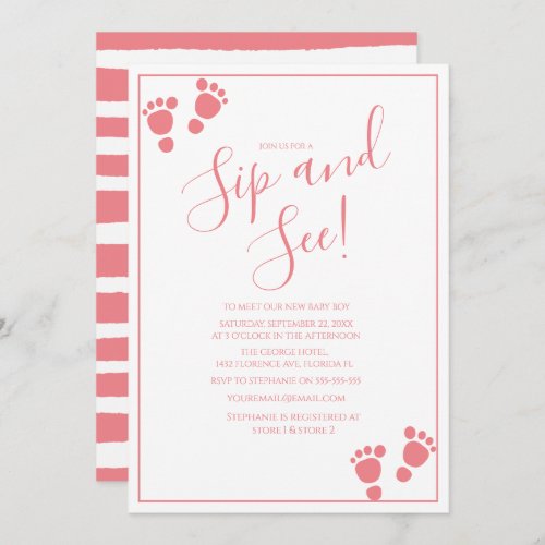 Modern Footprint Sip And See Party Invitation