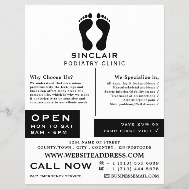 Modern Footprints, Podiatry Clinic, Podiatrist Flyer (Front)