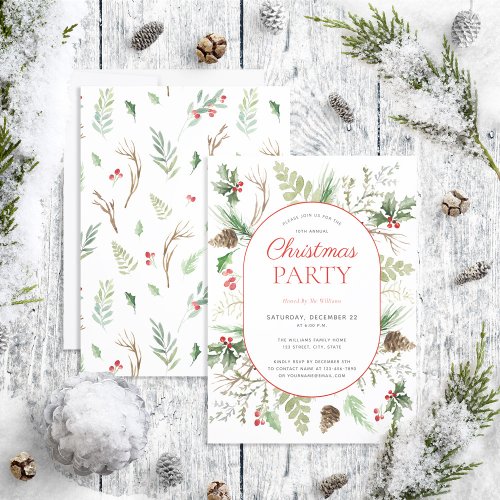 Modern Forest Berry Pinecone Christmas Party Invitation