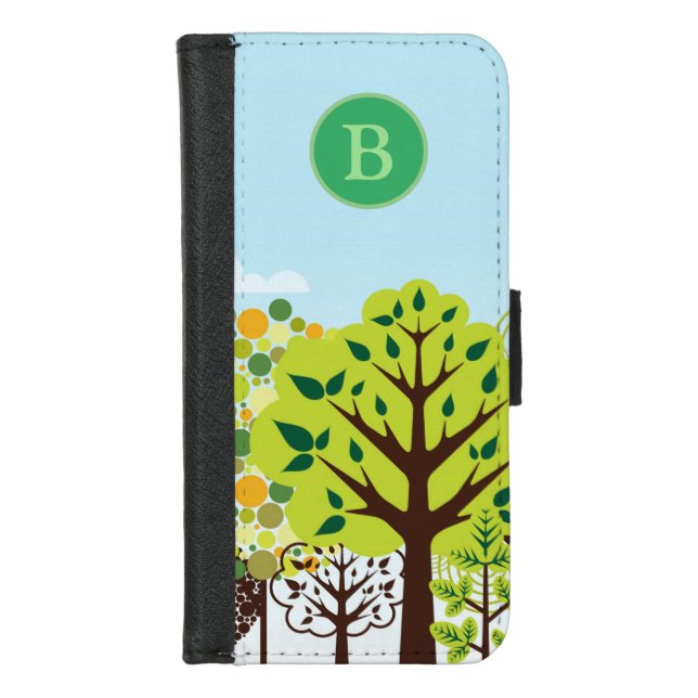 Modern Forest Garden Art Green Nature Monogram iPhone Wallet Case (Front)