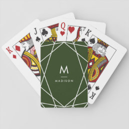 Modern Forest Green and White | Monogram Playing Cards