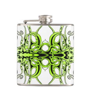Modern Forest Green Celtic-Inspired Tribal Tattoo  Hip Flask