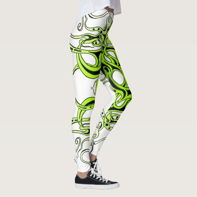 Modern Forest Green Celtic-Inspired Tribal Tattoo  Leggings (Right)