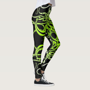 Modern Forest Green Celtic-Inspired Tribal Tattoo  Leggings