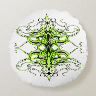 Modern Forest Green Celtic-Inspired Tribal Tattoo Round Pillow