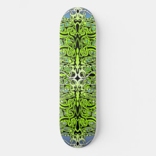 Modern Forest Green Celtic-Inspired Tribal Tattoo Skateboard