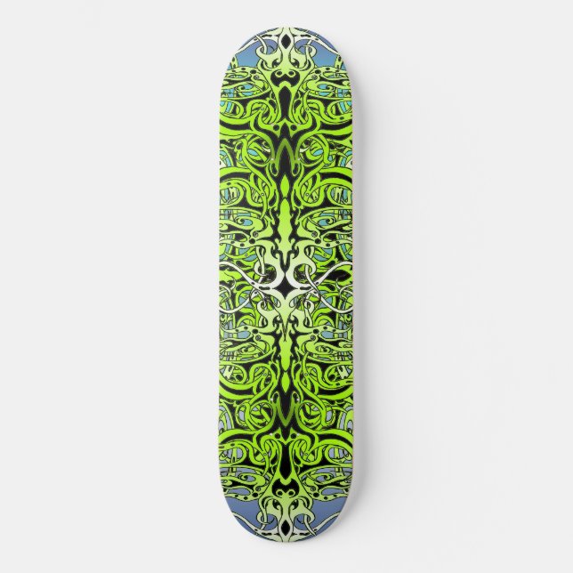 Modern Forest Green Celtic-Inspired Tribal Tattoo  Skateboard (Front)