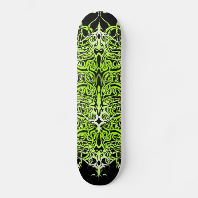 Modern Forest Green Celtic-Inspired Tribal Tattoo  Skateboard (Front)