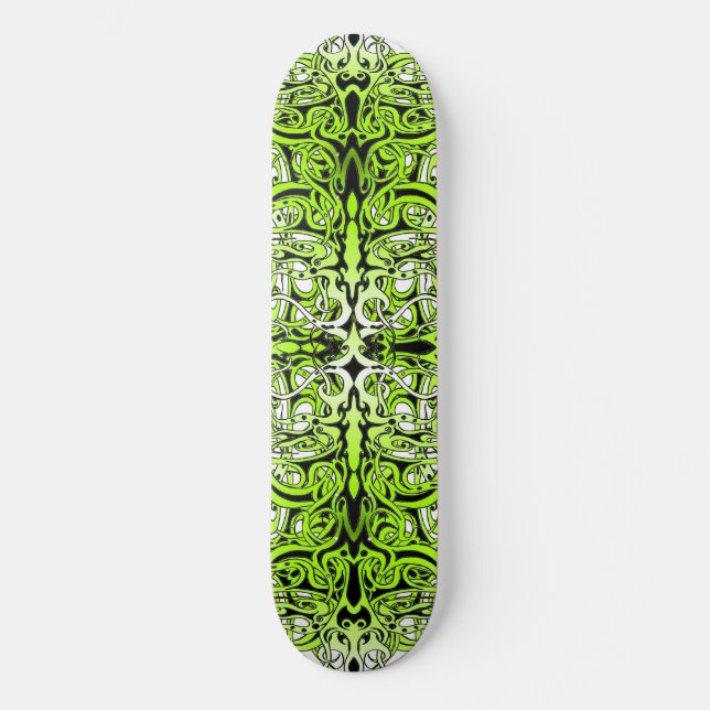 Modern Forest Green Celtic-Inspired Tribal Tattoo  Skateboard (Front)