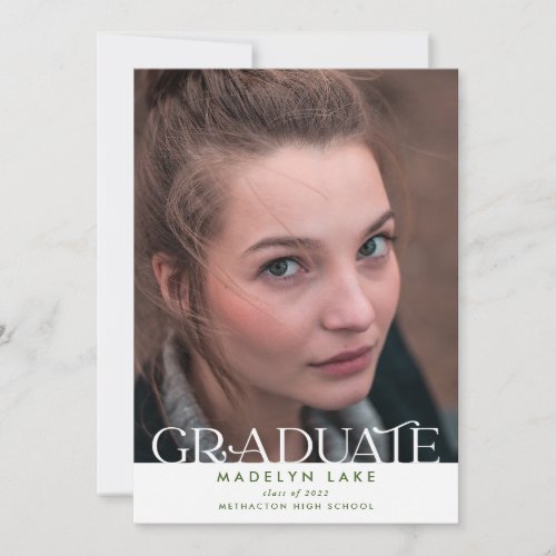 Modern Forest Green Elegant Photo Graduation Announcement