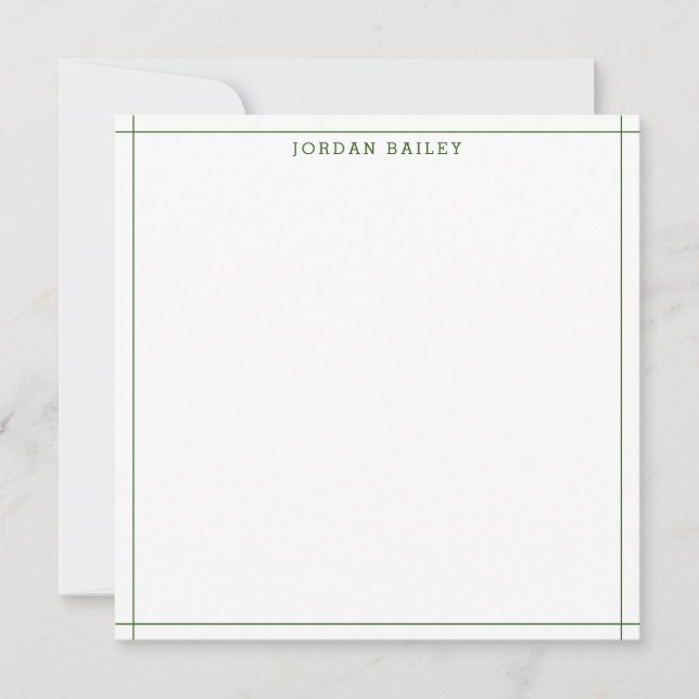 Modern Forest Green Geometric Stationery Square Note Card (Front)