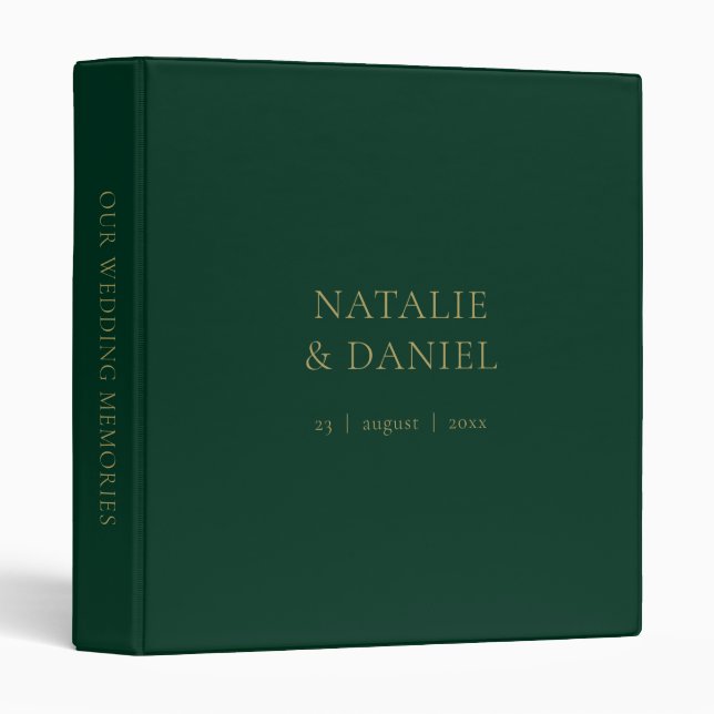 Modern Forest Green & Gold Chic Wedding 3 Ring Binder (Front/Spine)