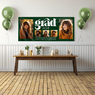 Modern Forest Green Graduation Photo Collage Banner