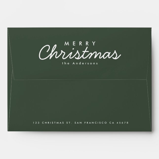Modern Forest Green Merry Christmas  Envelope (Back (Top Flap))